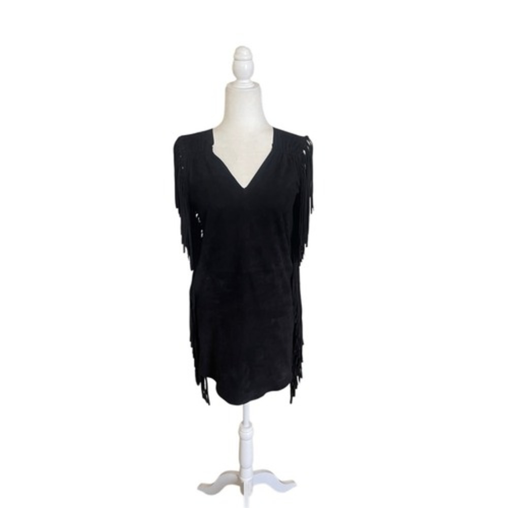 For Joseph Black Suede Fringe Dress  Size S